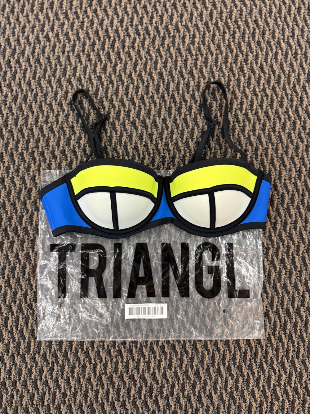 triangl swimwear Neon Yellow, Blue & White Bustier Demi cup Top
